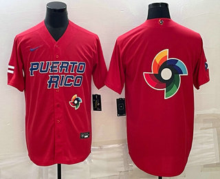 Men%27s Puerto Rico Baseball 2023 Red World Baseball Big Logo With Patch Classic Stitched Jersey